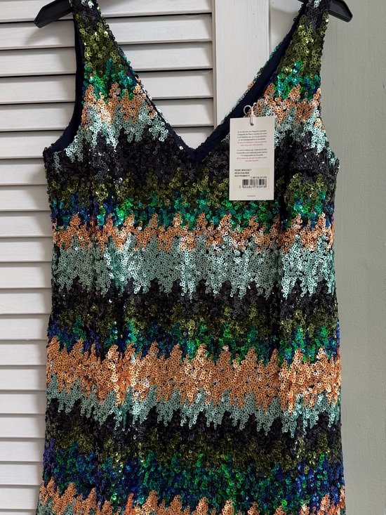 Sezane Dresses & Skirts - Sezane Sequined V-Neck Mini Dress in Green, Black & Copper